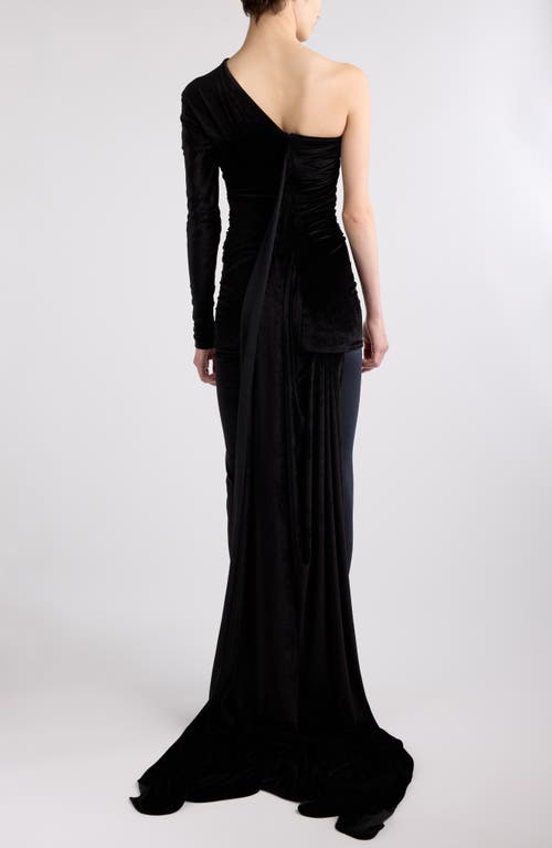 Shop Balenciaga One-shoulder Asymmetric Velvet Gown In Black