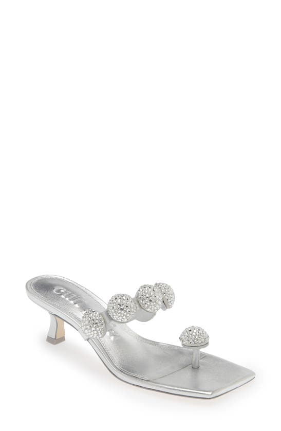 Shop Cult Gaia Sarina Crystal Embellished Toe Post Kitten Heel Sandal In Silver