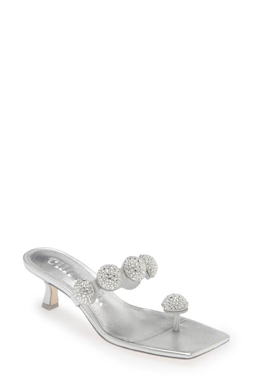 Sarina Crystal Embellished Toe Post Kitten Heel Sandal in Silver