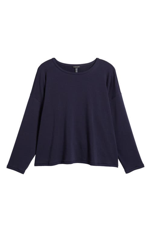 Eileen Fisher Crewneck Long Sleeve Longline Top In Ink