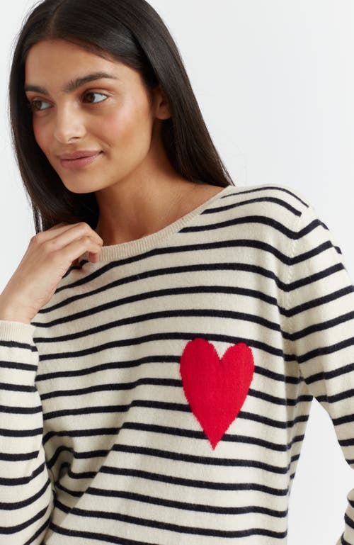 Chinti & Parker Navy-cream Breton Heart Wool-cashmere Sweater In Cream