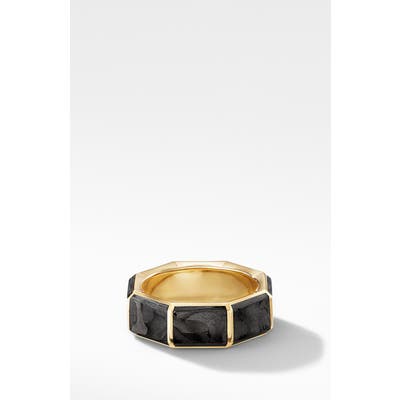 David Yurman Faceted 18K Yellow Gold Band Ring With Forged Carbon