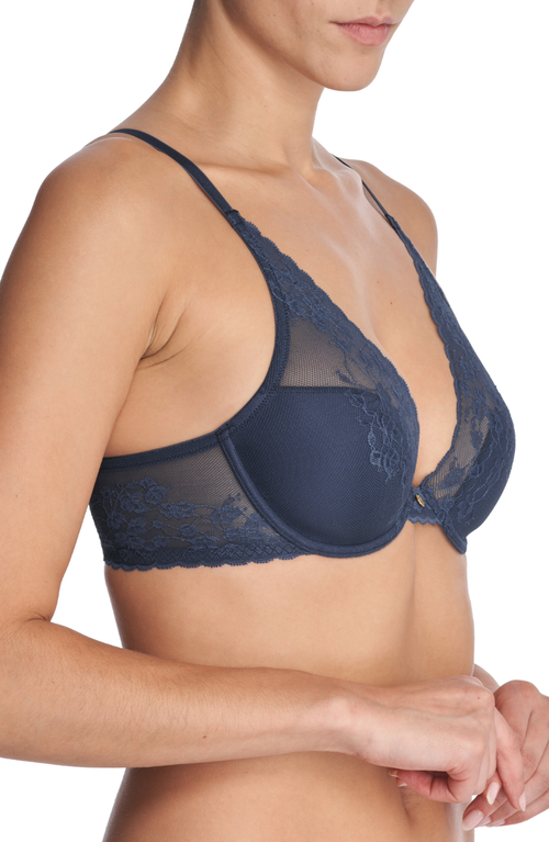 Natori Cherry Blossom Lace Plunge T-Shirt Bra in Night Blue at Nordstrom