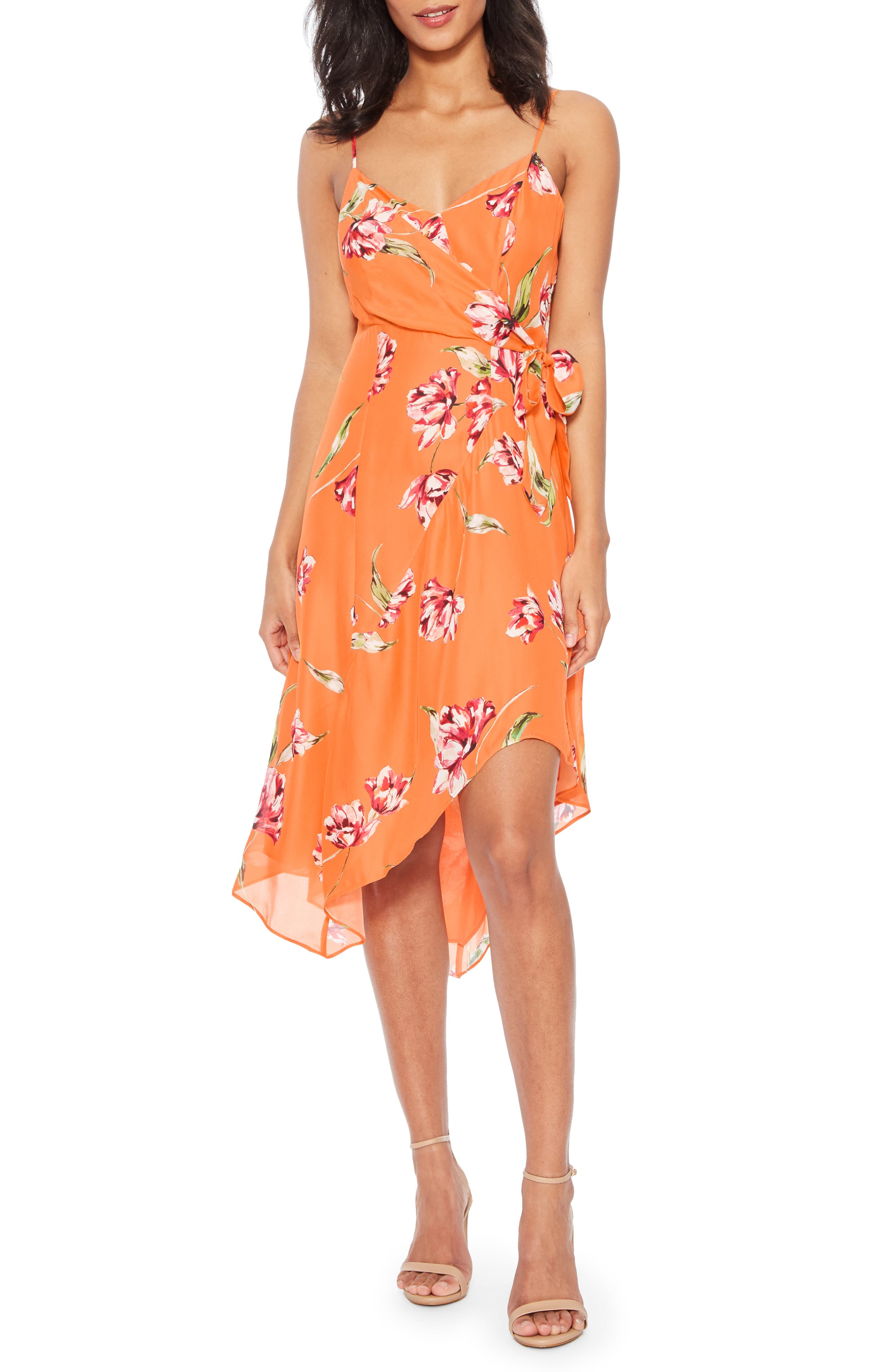 Parker Monroe Floral Print Sleeveless Dress, Orange