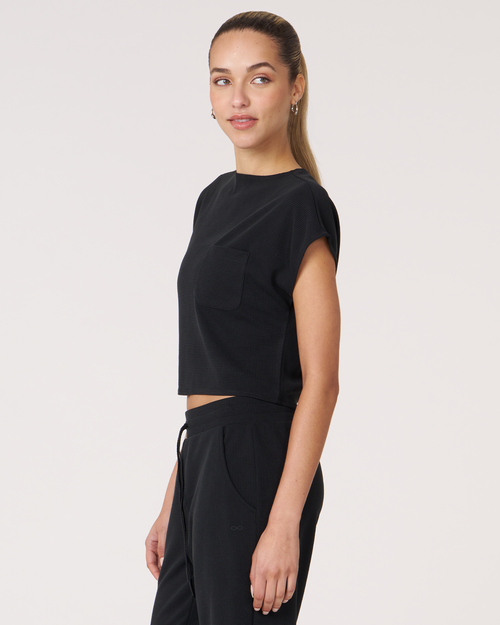 Shop Rebody Active Retreat Pocket Waffle Tee In Black