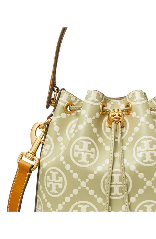 Shop Tory Burch T Monogram Embossed Leather Bucket Bag In Olive Spring