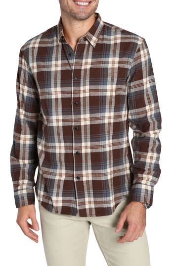 Jachs Plaid Long Sleeve Stretch Cotton Button-up Shirt In Brown Plaid Flannel