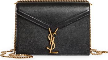 Saint Laurent Cassandra Chain Envelope Flap Bag in Black Leather