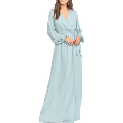 Show Me Your Mumu Lady Long Sleeve Faux Wrap Gown, Metallic
