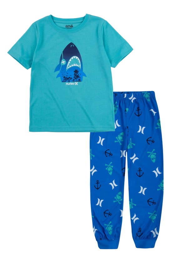 Hurley Kids' Shark Pirate Pajama Set In Neptune Blue