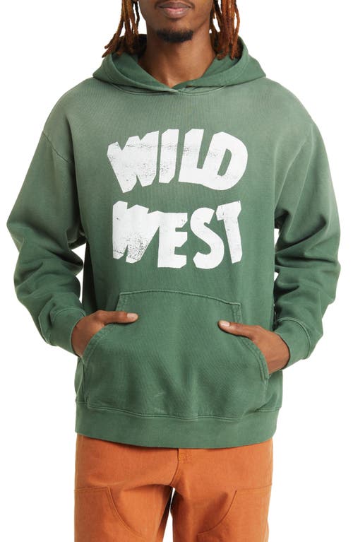Wild West Ombré Cotton Graphic Hoodie in Olive Green