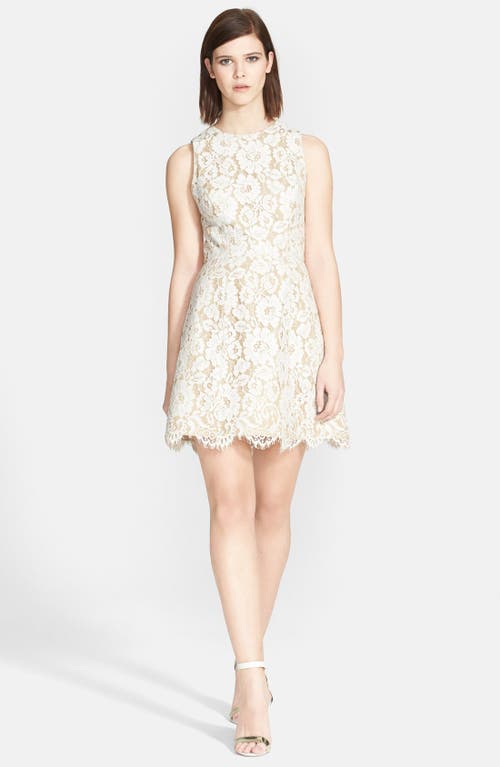 Alice + Olivia 'Leann' Lace Fit & Flare Dress in Ivory/tan