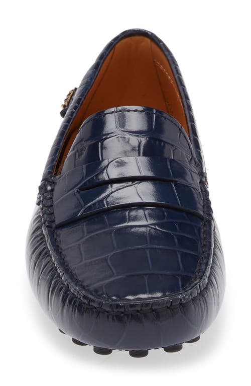 Shop Tod's Croc Embossed Penny Loafer In Galassia Scuro