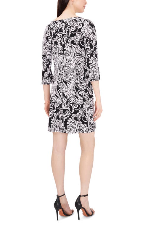 Chaus Paisley Bell Sleeve Shift Dress In Black/white