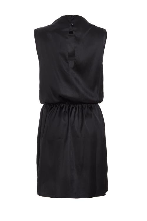 Quiz Sleeveless Ruched Satin Mini Dress In Black