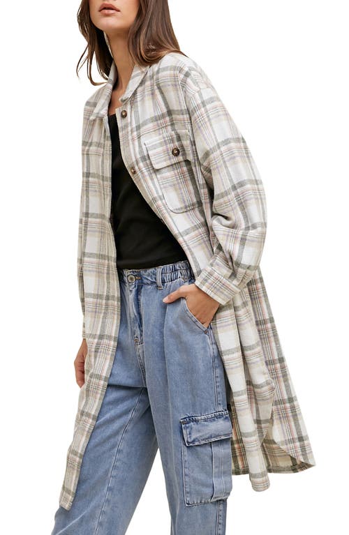 Wishlist Plaid Brushed Long Shacket In Cream