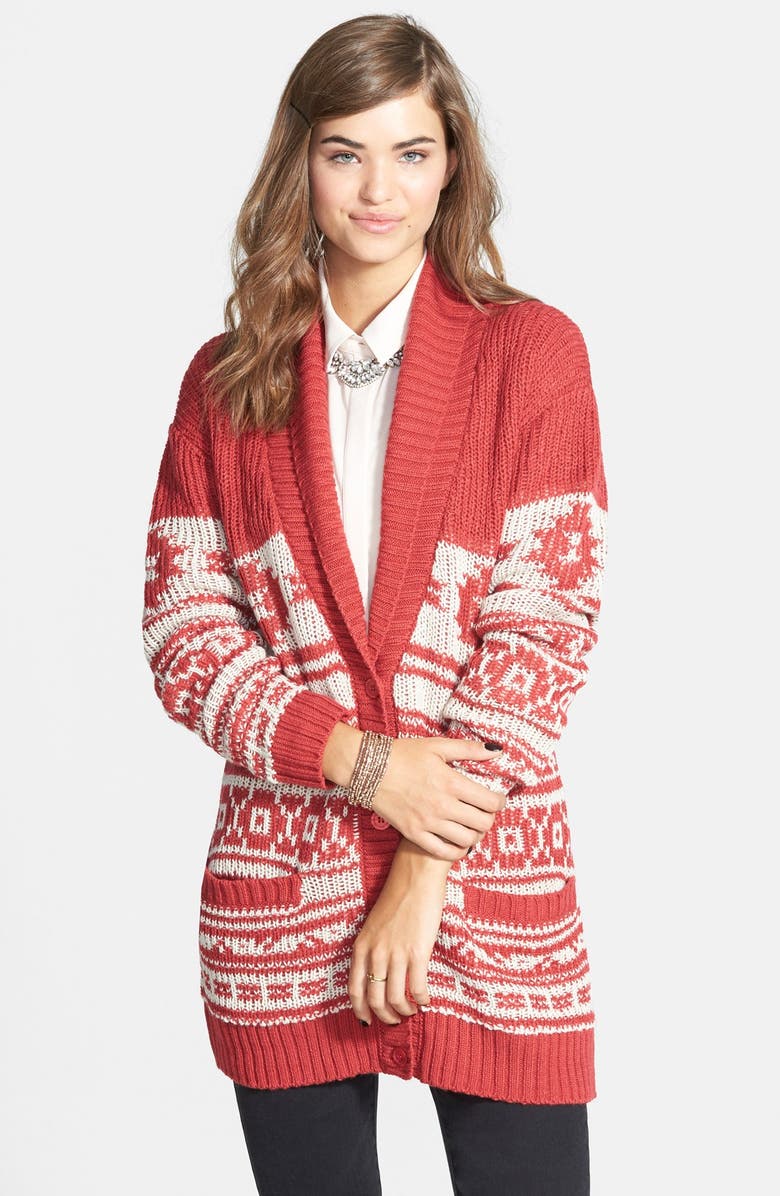 SUN & SHADOW Fair Isle Cardigan, Main, color, RED SPICE ETHNIC FAIRISLE