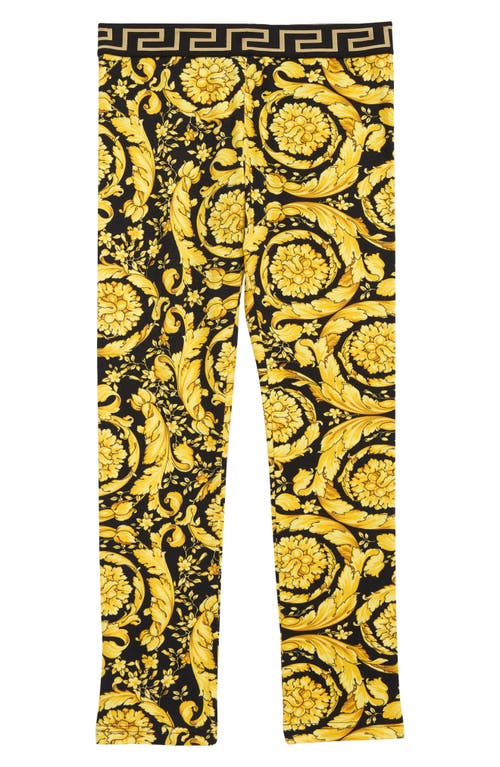 Versace Kids' Barocco Print Stretch Cotton Leggings 5B000 Nero Oro at Nordstrom,