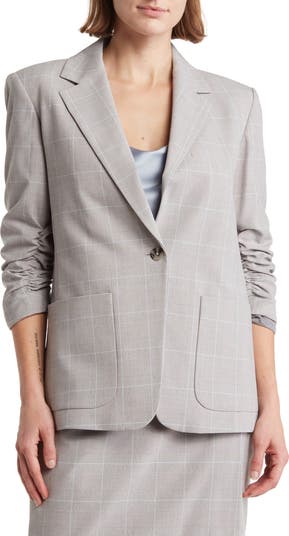 Calvin Klein Windowpane Plaid Three Quarter Sleeve Blazer