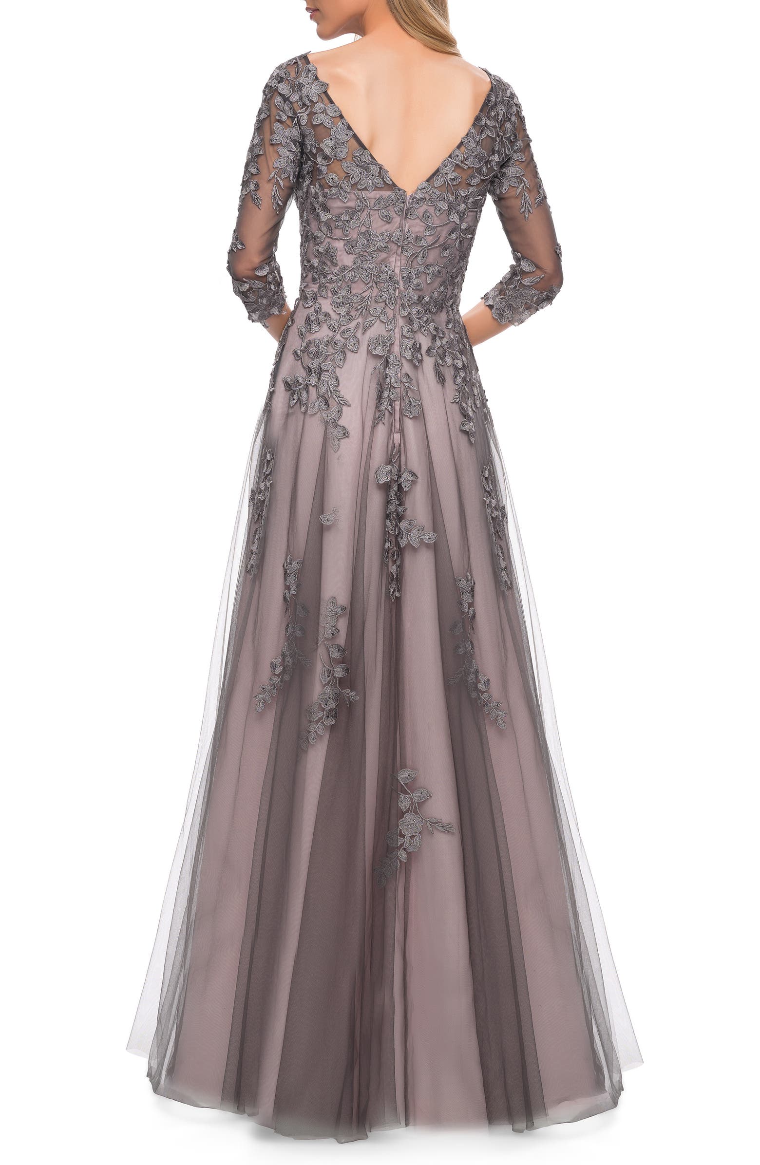 La Femme Lace & Tulle A-Line Gown | Nordstrom