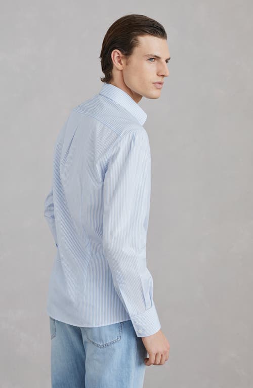 Shop Brunello Cucinelli Striped Cotton Shirt In Azure