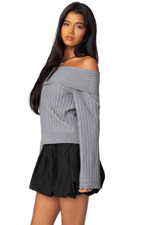 Shop Edikted Brandy Off The Shoulder Rib Sweater In Dark-gray