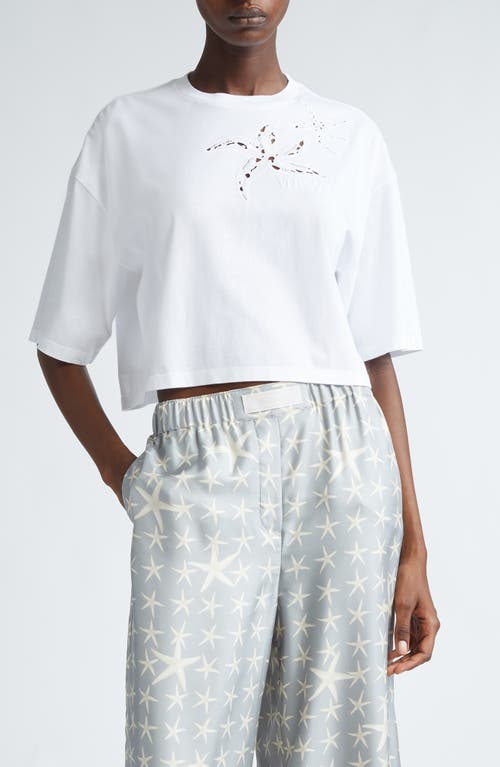 Versace Starfish Logo Crystal Embellished Crop Cotton T-shirt In Optical White