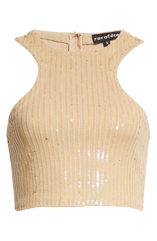 Retroféte Audra Sequined Racerback Cropped Tank Top In Nude