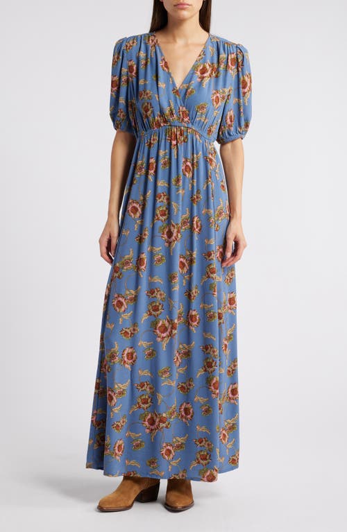 Shop Treasure & Bond Floral Surplice V-neck Maxi Dress In Blue- Pink Wander Floral