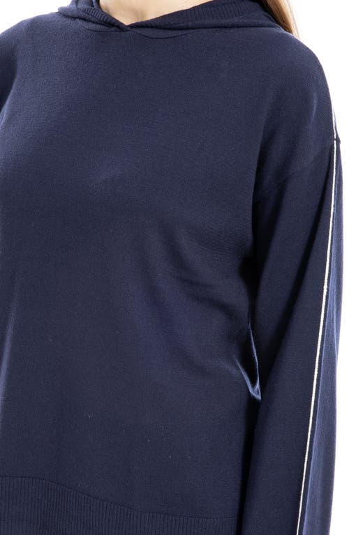 Max Studio Fine Gauge Hoodie In Dark Navy/off White