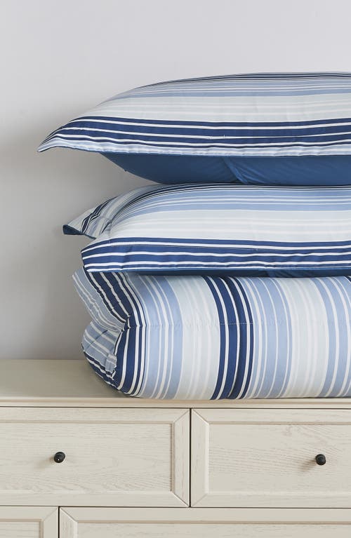 Woven & Weft Reversible Print Comforter Set In Blue Gradient Stripe Print