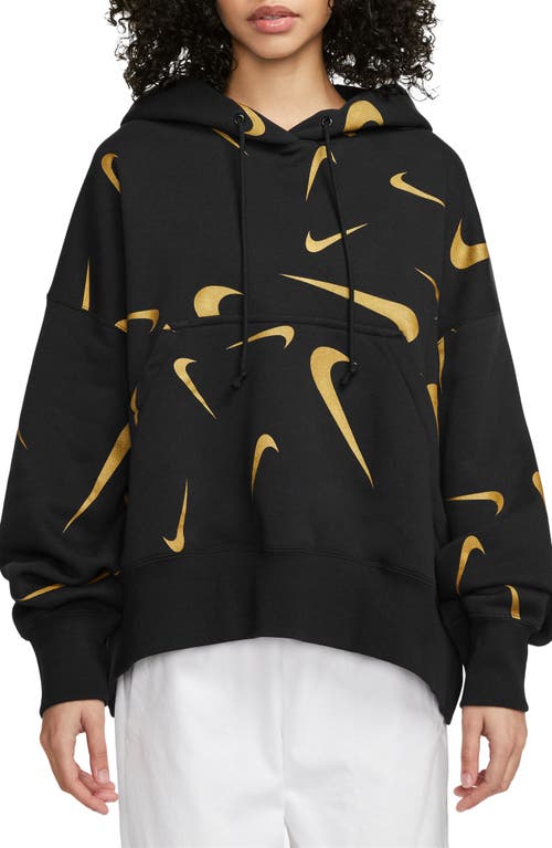 Nike Sportswear Print Hoodie In Black/bronzine