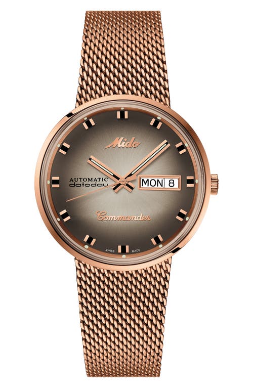 MIDO Commander Shade Mesh Strap Watch in Rose Gold