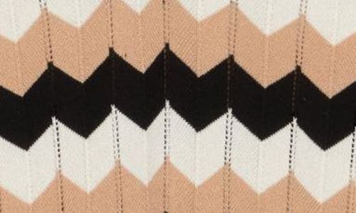 Shop Adrianna Papell Zigzag Stripe Short Sleeve Pointelle Sweater In Black/latte/latte