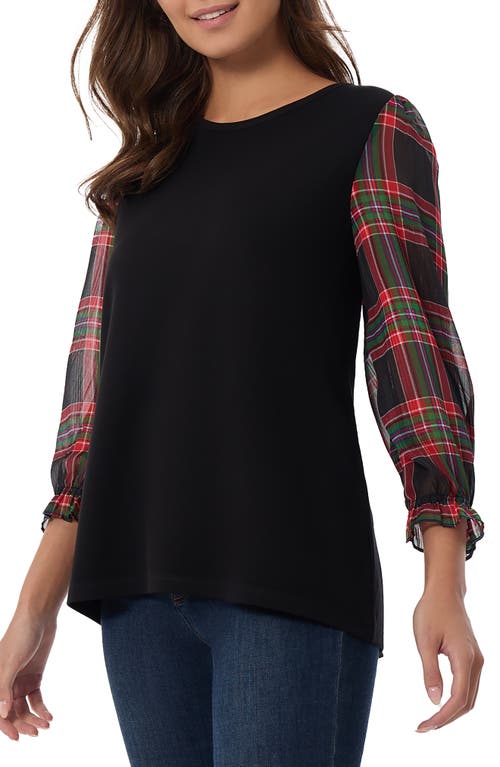 Jones New York Womens Plaid Viscose Pullover Top In Jones Black