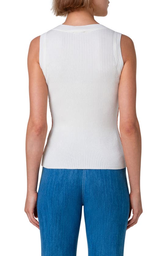 Akris Punto Crochet Side-stripe Scoop-neck Fitted Rib Tank Top In Cream-multicolor