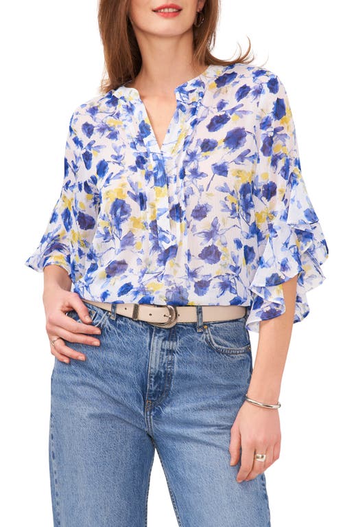 Vince Camuto Print Flutter Sleeve Top Ultra White at Nordstrom,