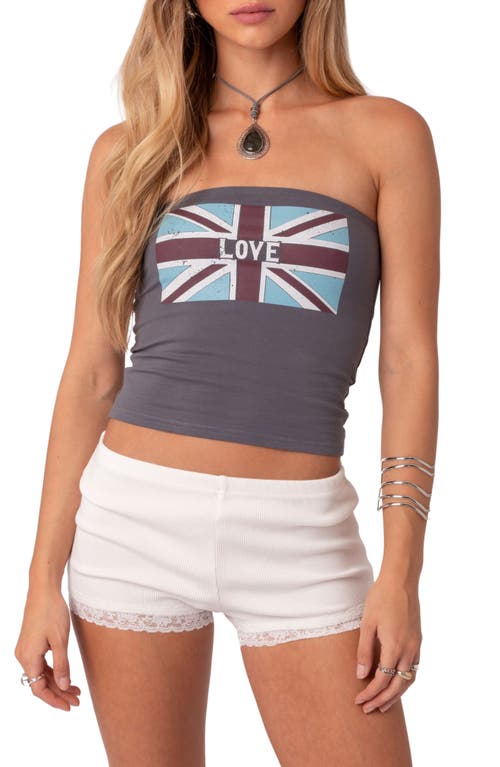 EDIKTED UK Love Cotton Graphic Tube Top in Gray