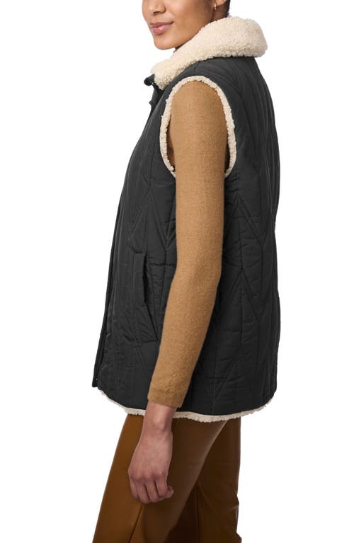 Shop Bernardo Chevron Quilted Faux Shearling Lined Recycled Polyester Reversible Vest In Black