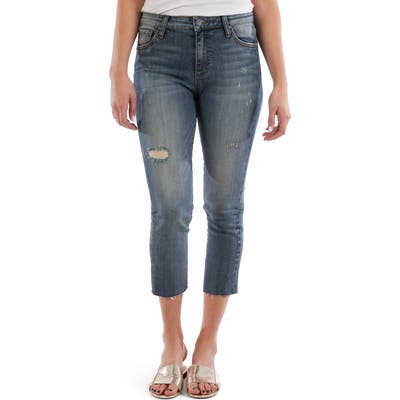 Kut From The Kloth Reese Distressed High Waist Raw Hem Crop Jeans, Blue