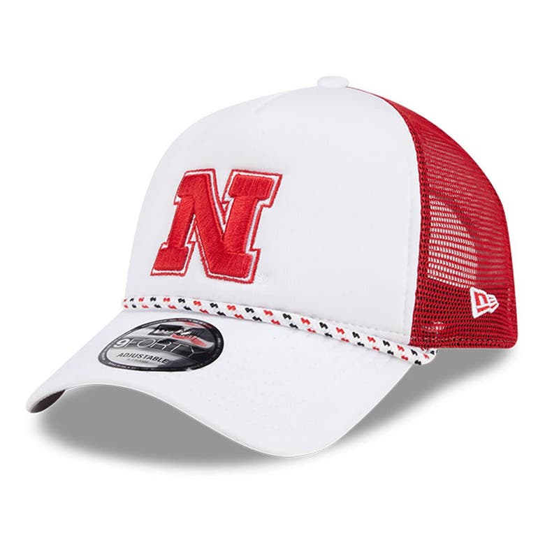 Shop New Era White/scarlet Nebraska Huskers Court Sport Foam A-frame 9forty Adjustable Trucker Hat
