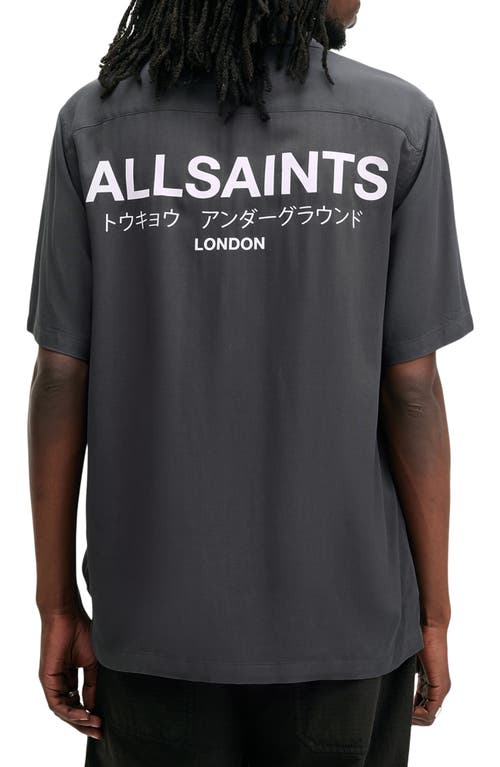 Shop Allsaints Underground Logo Graphic Camp Shirt In Jackson Blue