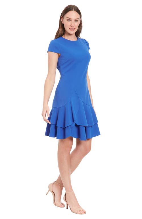 London Times Asymmetric Ruffle Dress In Blue