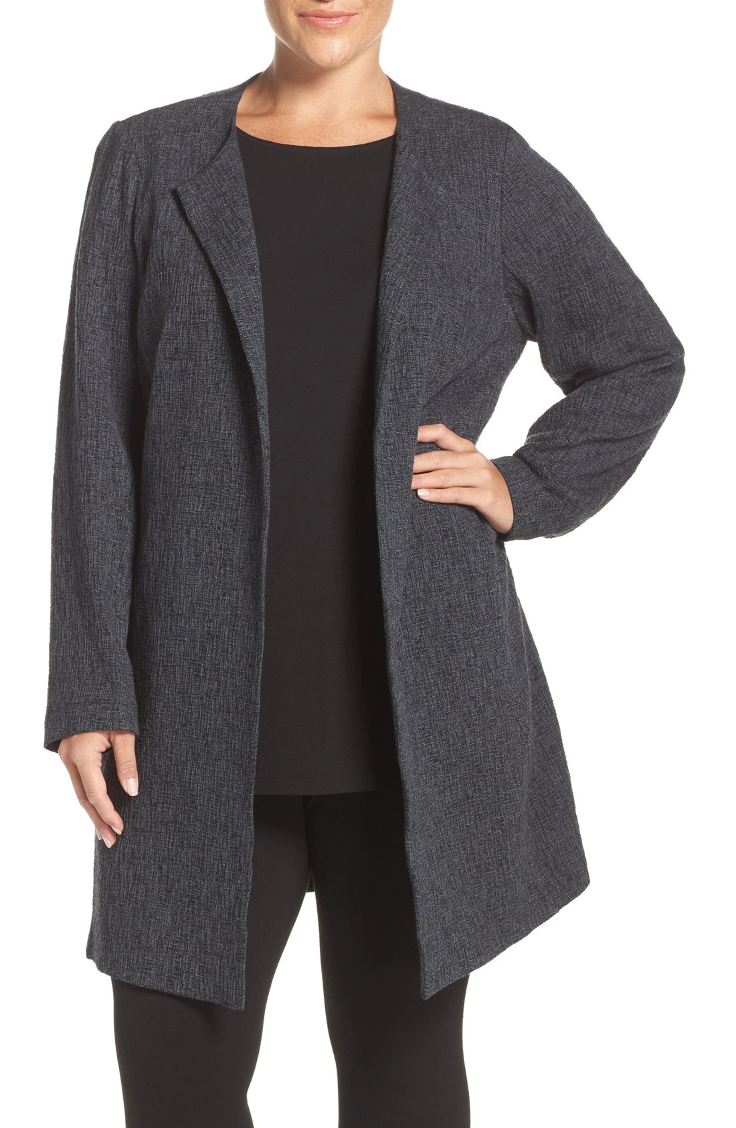 Eileen Fisher Collarless Stretch Jacquard Topper (Plus Size) | Nordstrom