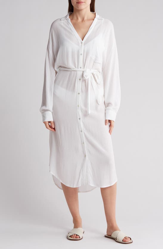 Shop Elan Gauze Cover-up Shirtdress In White