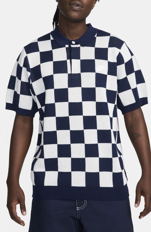 Nike Club Checkers Jacquard Polo Sweater In Midnight Navy/sail