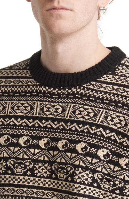 Shop Schott Nyc Bear Motif Fair Isle Sweater In Beige/black