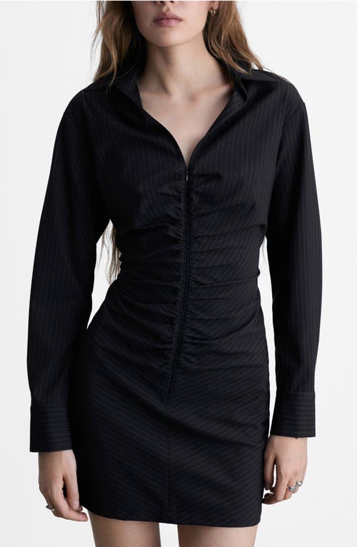 Mango Zip Front Long Sleeve Minidress In Dark Navy