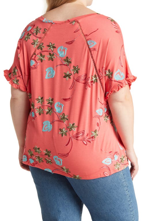 Shop Forgotten Grace Embroidered T-shirt In Coral/white