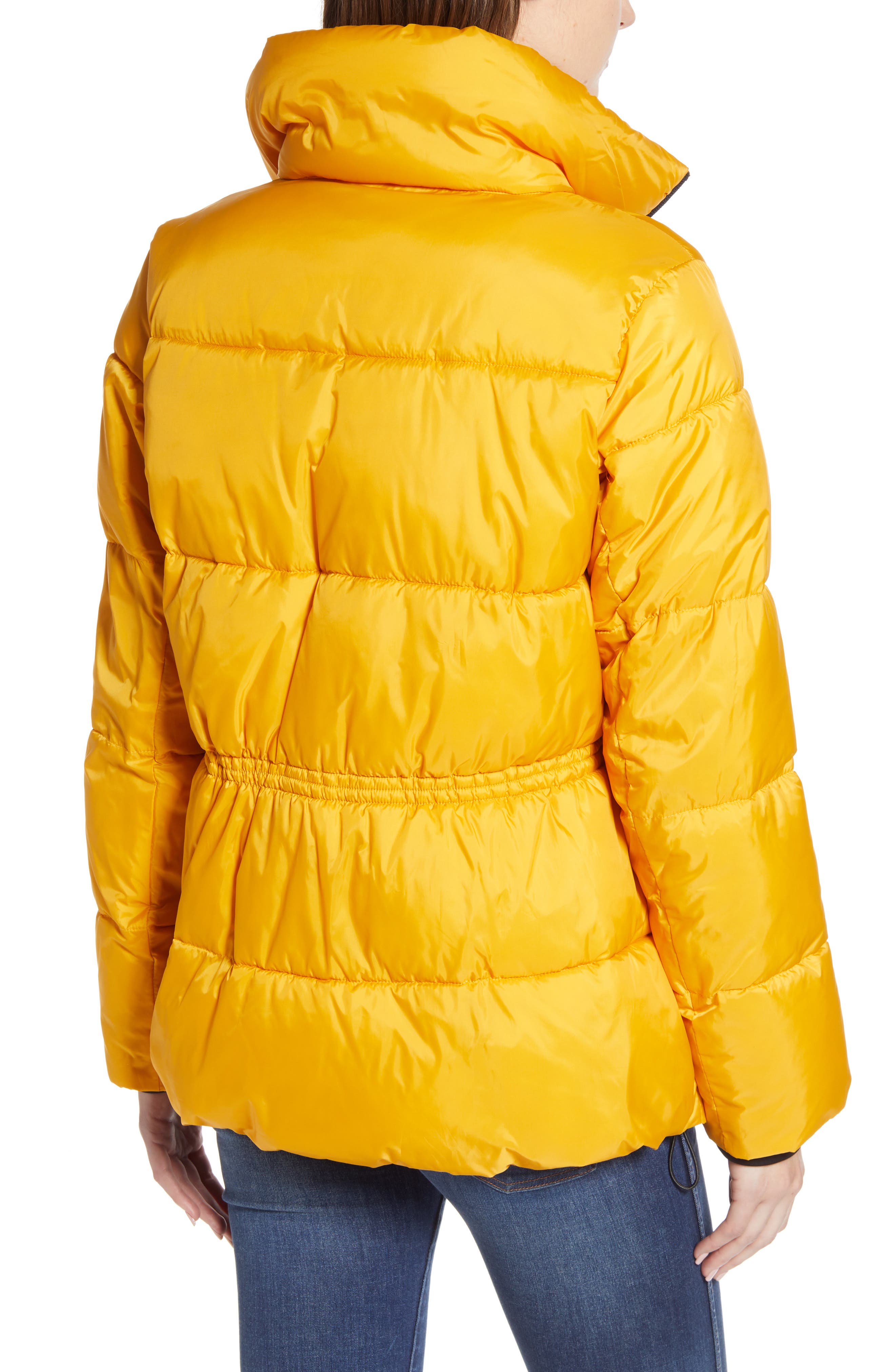 sam edelman iridescent water repellent hooded puffer jacket